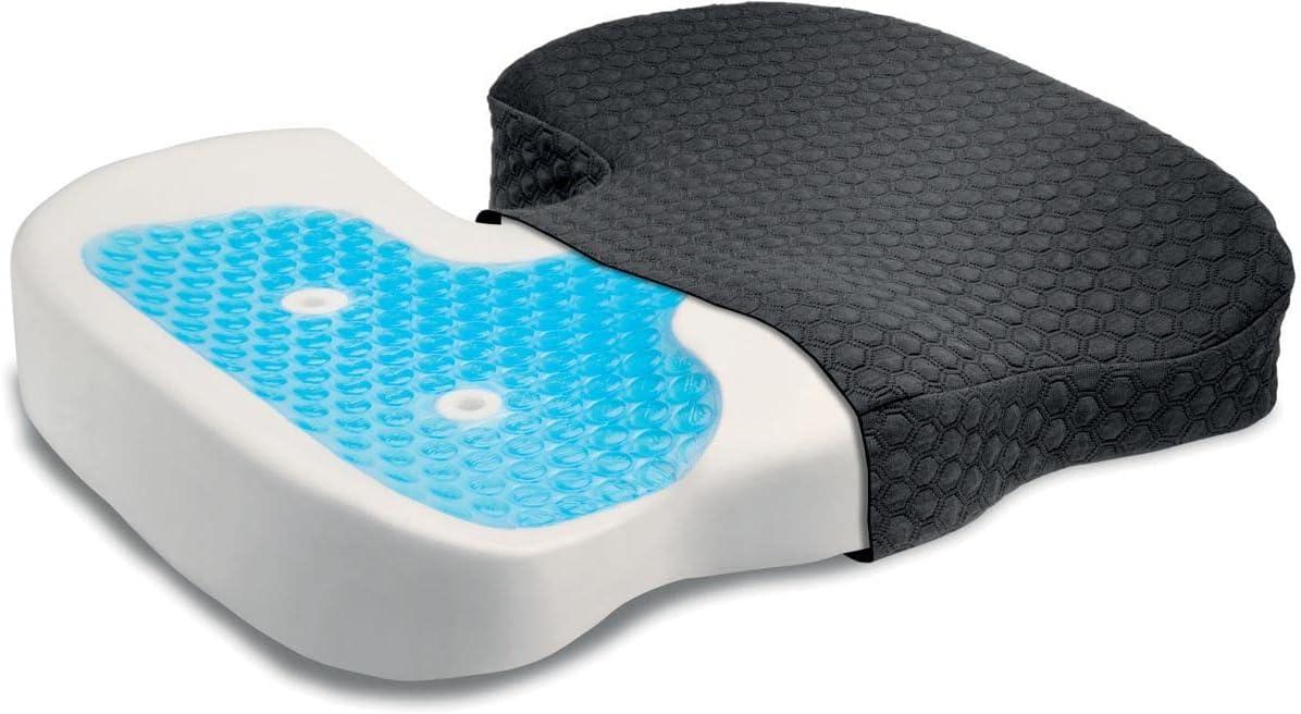 Kensington Premium Cool-Gel Seat Cushion 14" x 18" - Gel Filling - Fabric Cover - Foam - Comfortable, Durable, Anti-slip, Ergonomic Design, Machine Washable, Carrying Strap - 1Each