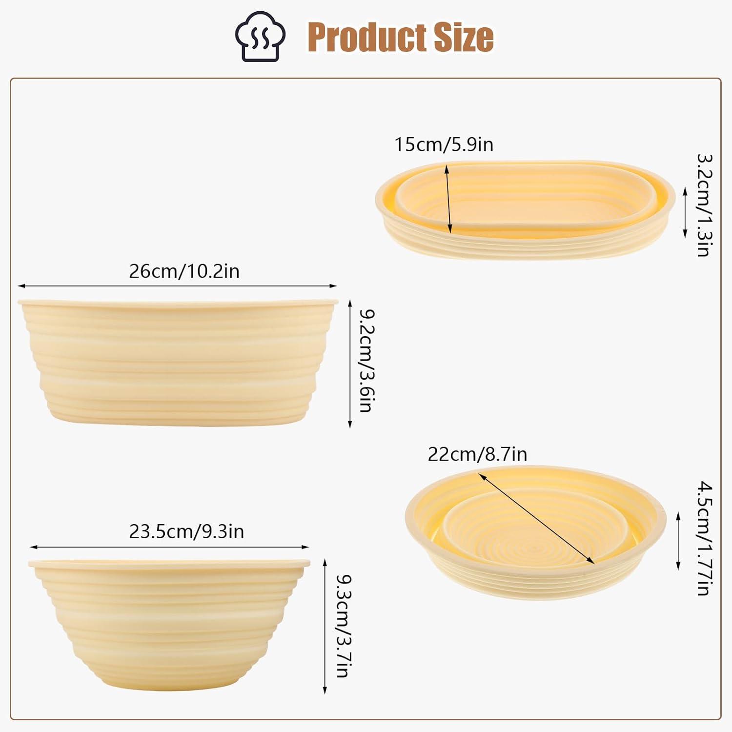 Premium Banneton Bread Proofing Basket Set of 2 - Silicone Sourdough Starter Kit 10 Inch Oval & 9 Food Grade Silicone Material Practical Bread Making Starter Kit