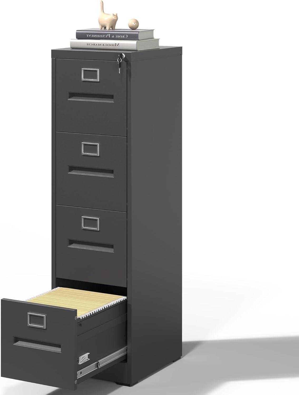 Black Vertical 4 Drawer Lockable Metal File Cabinet