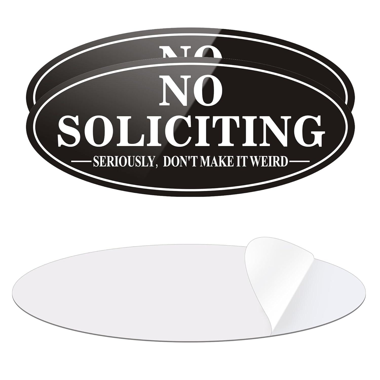 No Soliciting Sign For Front Door, (2 Pack) Self-Adhesive 7 x 3 Inches Seriously Don't Make it Weird Aluminum Metal Signs