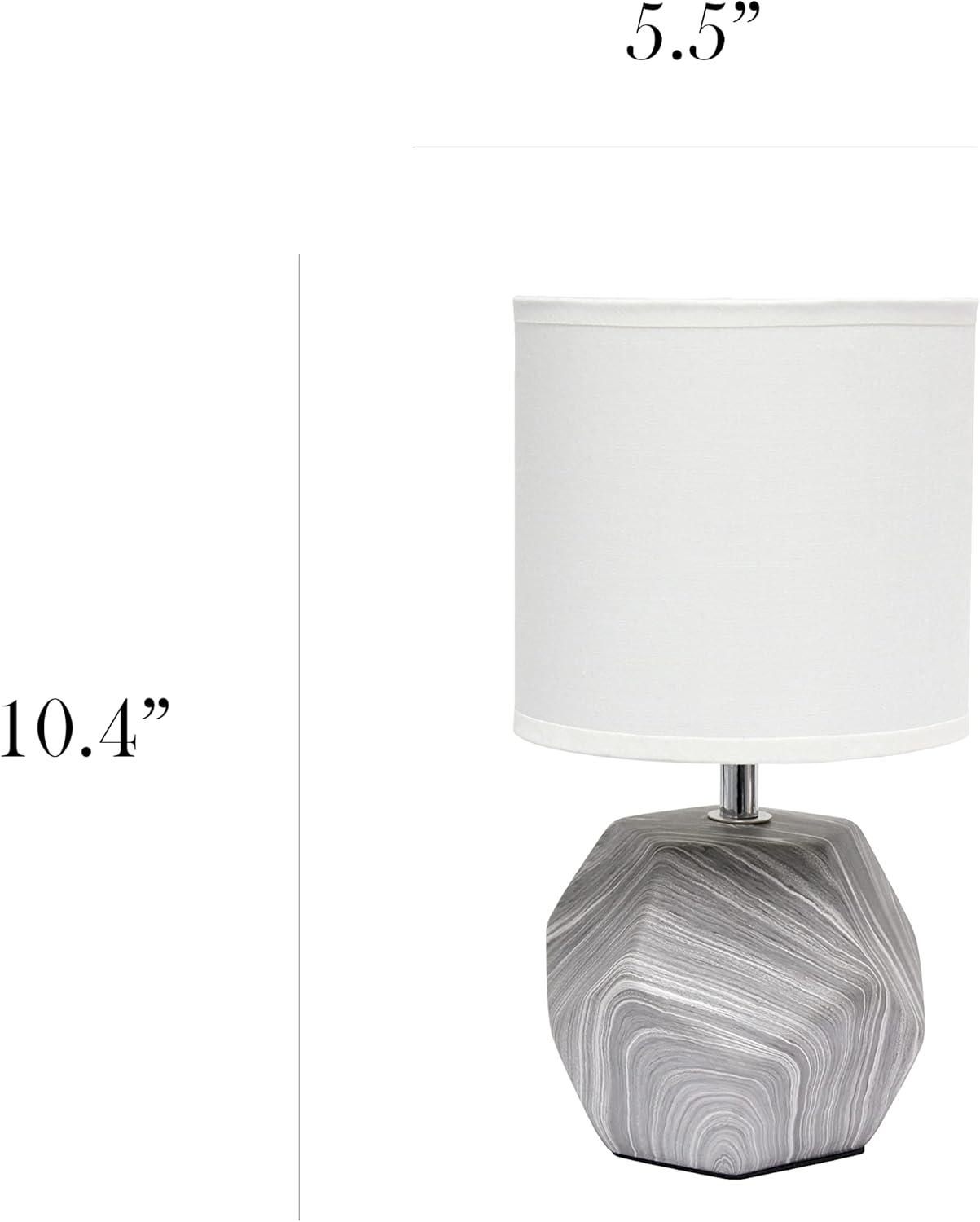 Simple Designs Round Prism Mini Table Lamp with Matching Fabric Shade Gray/White : Ceramic Base, ETL Listed, No Assembly Required