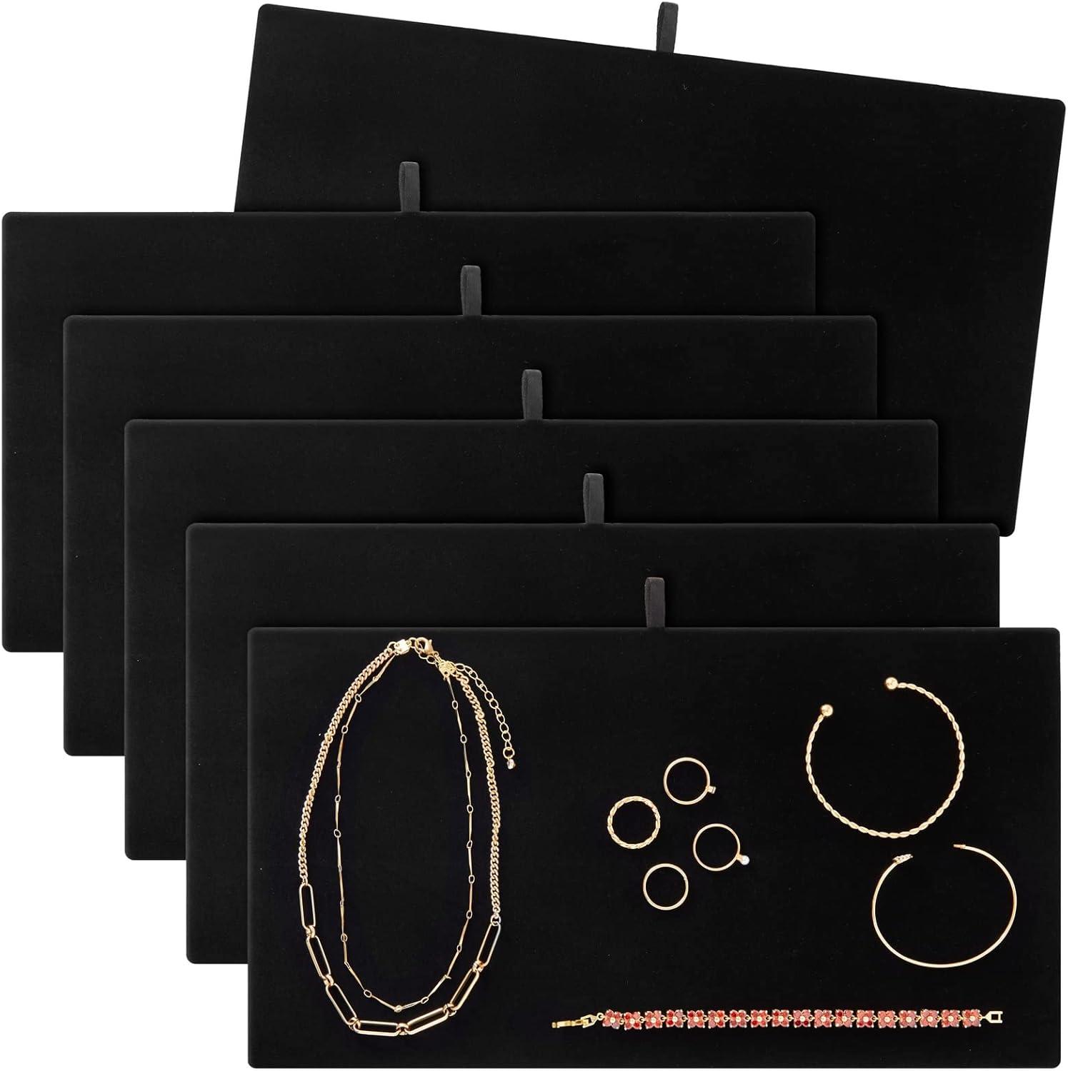 Black Velvet Jewelry Display Trays for Necklaces and Rings, 14 Inch, Set of 6