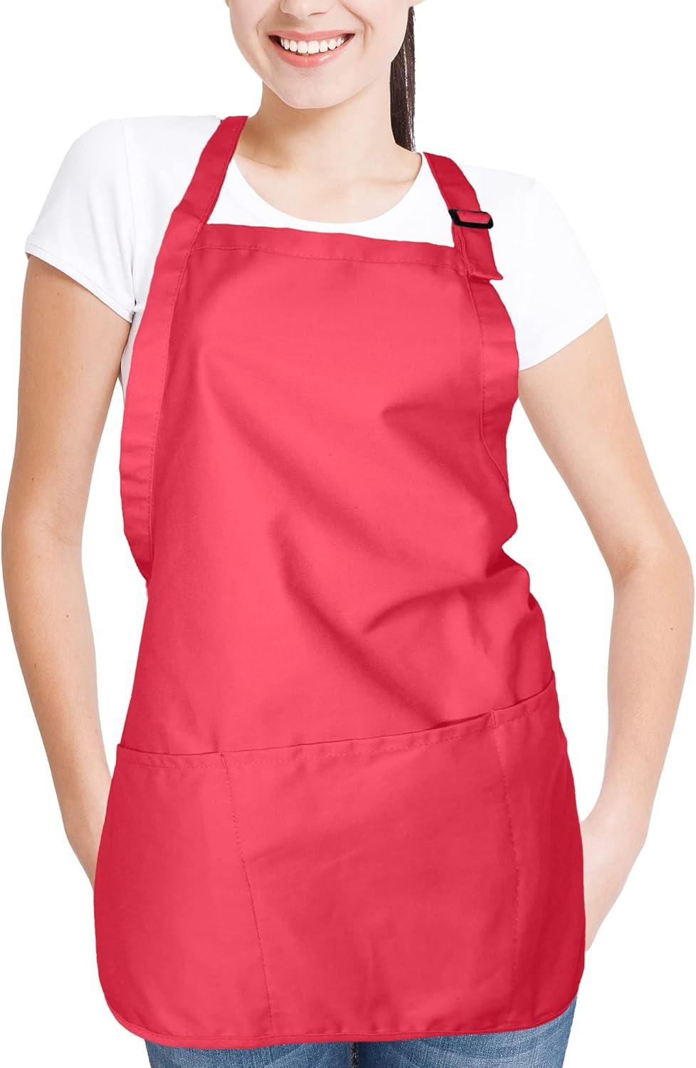 Dalix Waist Aprons Commercial Restaurant Home Bib Spun Poly Cotton Kitchen (3 Pockets) in Royal Blue