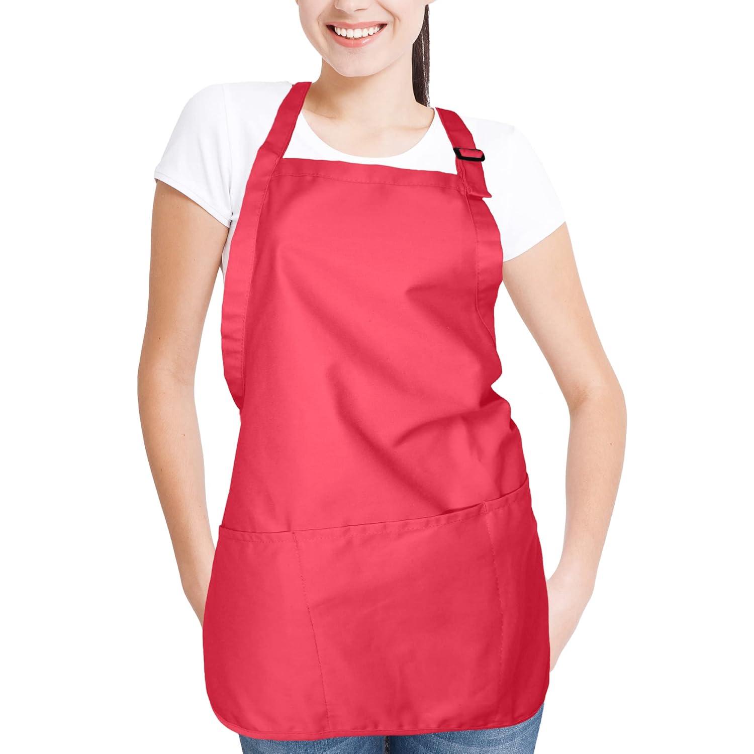 Dalix Waist Aprons Commercial Restaurant Home Bib Spun Poly Cotton Kitchen (3 Pockets) in Royal Blue