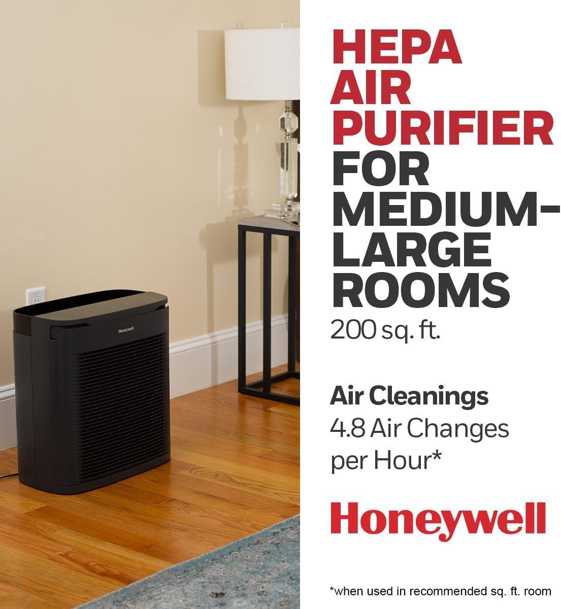 Honeywell Power Plus HEPA Air Purifier for Medium and Large Rooms Black: 4 Settings, 100-300 sq. ft., AHAM & Energy Star Certified