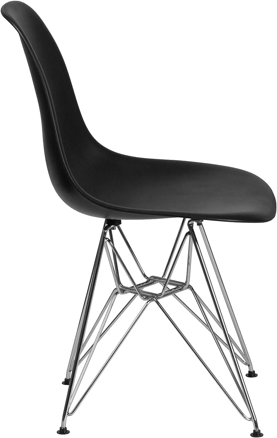 Modern Black Plastic Accent Chair with Chrome Geometric Base