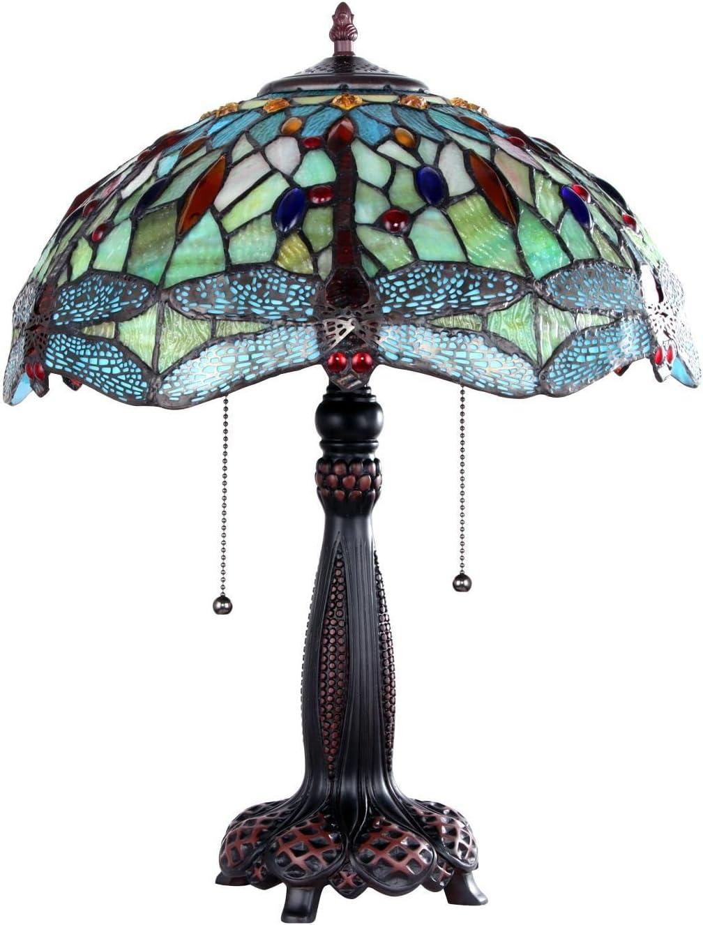 Chloe Lighting Empress Dragonfly 2-Light Glass Table Lamp in Multi-Color