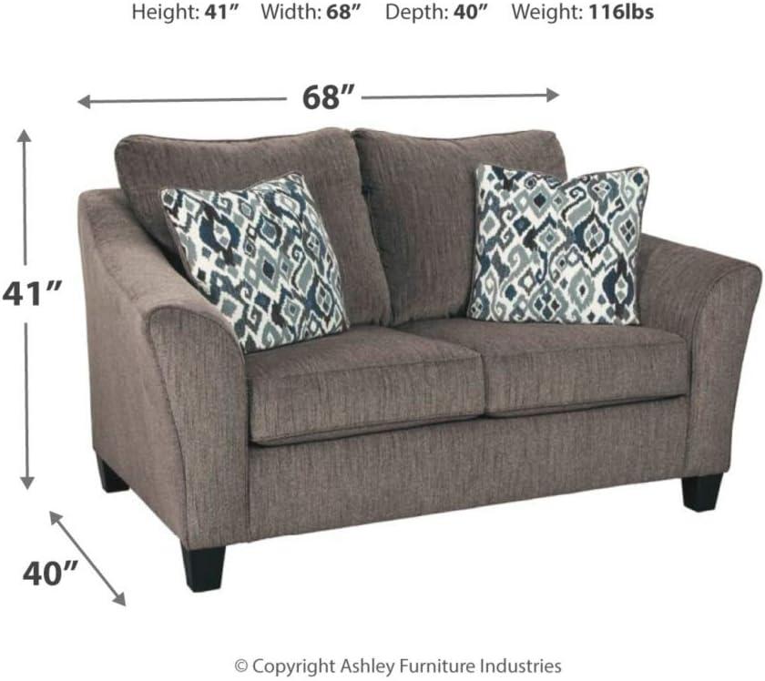 Slate Gray Microfiber Loveseat with Flared Arms and Pillows