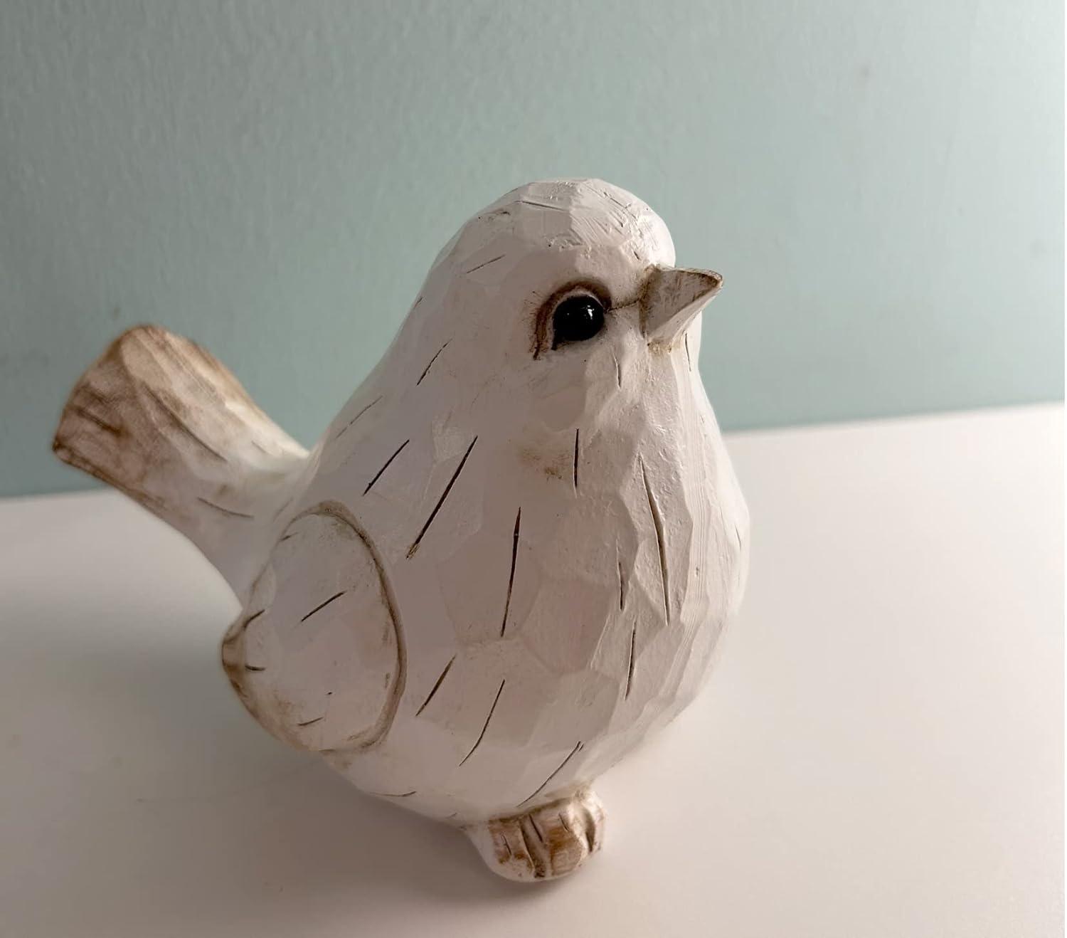 QIAOIDEA Modern Farmhouse 5.25” Spring White Bird Resin Figurine & Knick-Knack