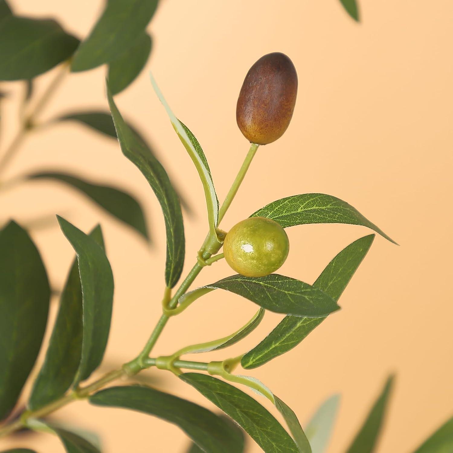 6FT Tall Artificial Olive Tree with Realistic Trunk and Leaves in White Pot