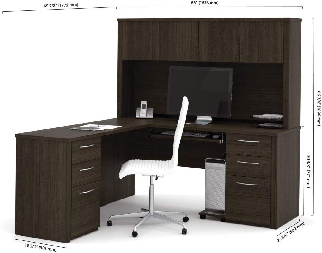 Bestar Embassy 66" L-Desk with Hutch in Dark Chocolate