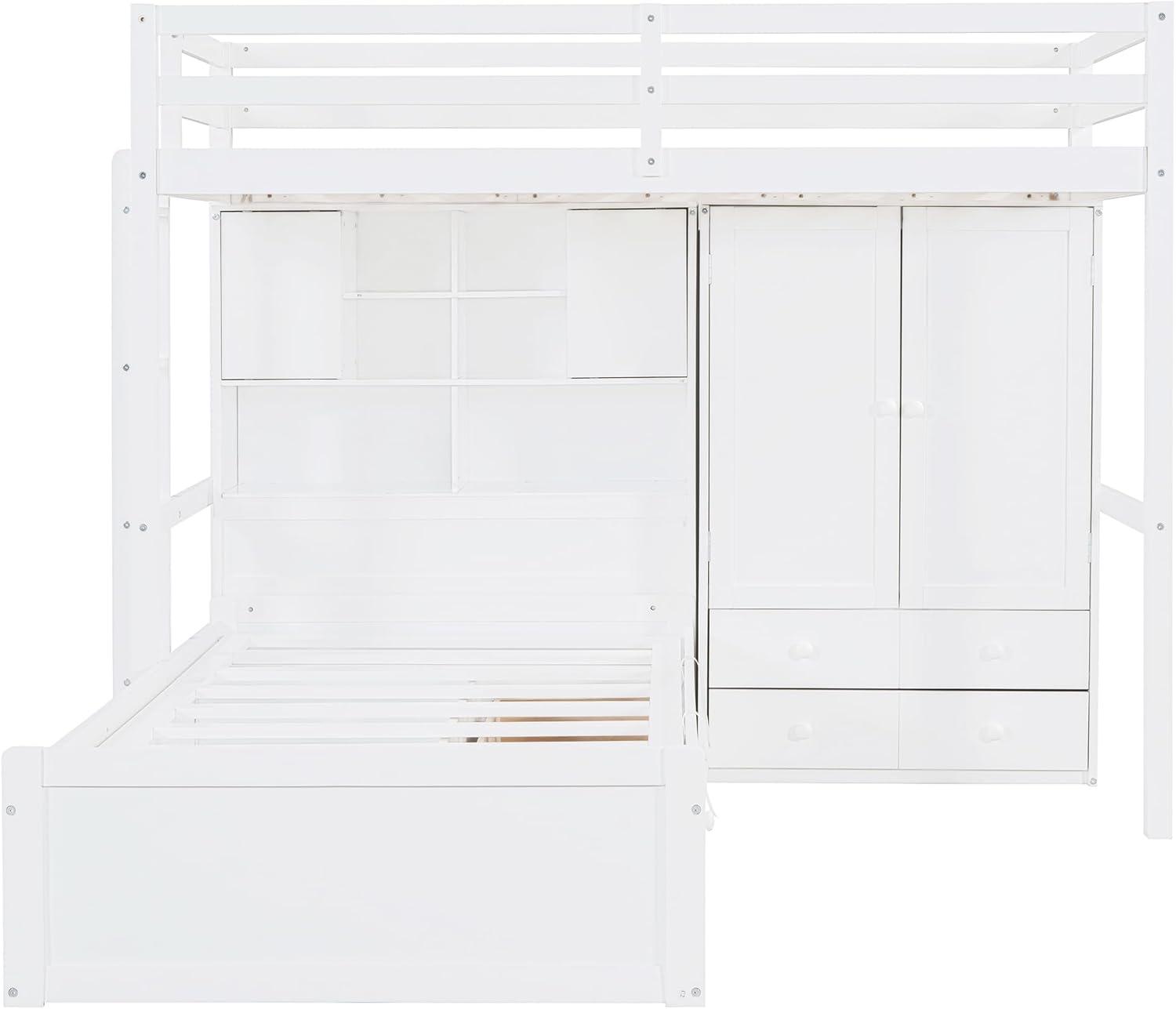 yuanhuan Twin Bunk Bed With Drawers, Wardrobe, Storage Shelves And Hydraulic Bed
