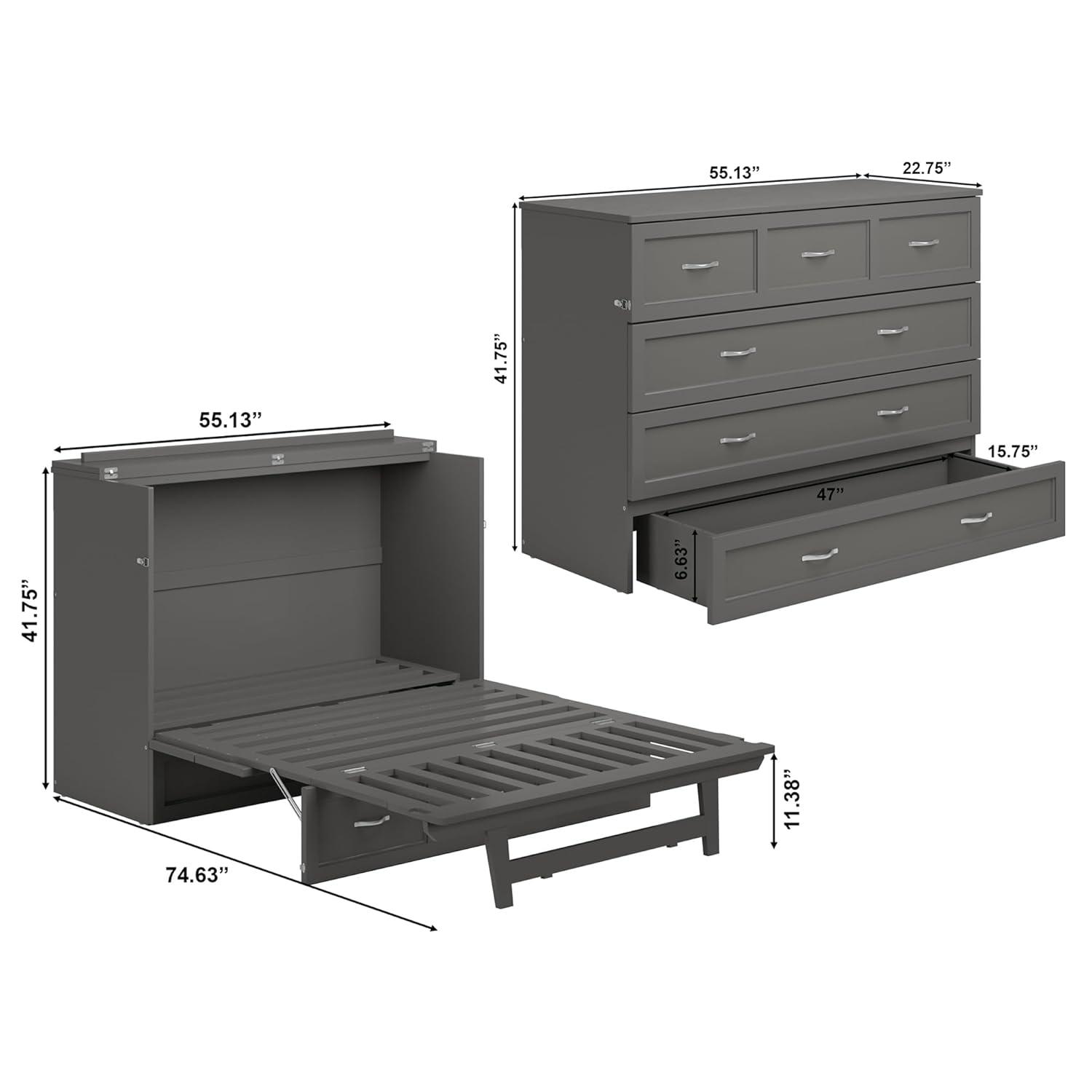 Full Northfield Murphy Bed Chest in Gray
