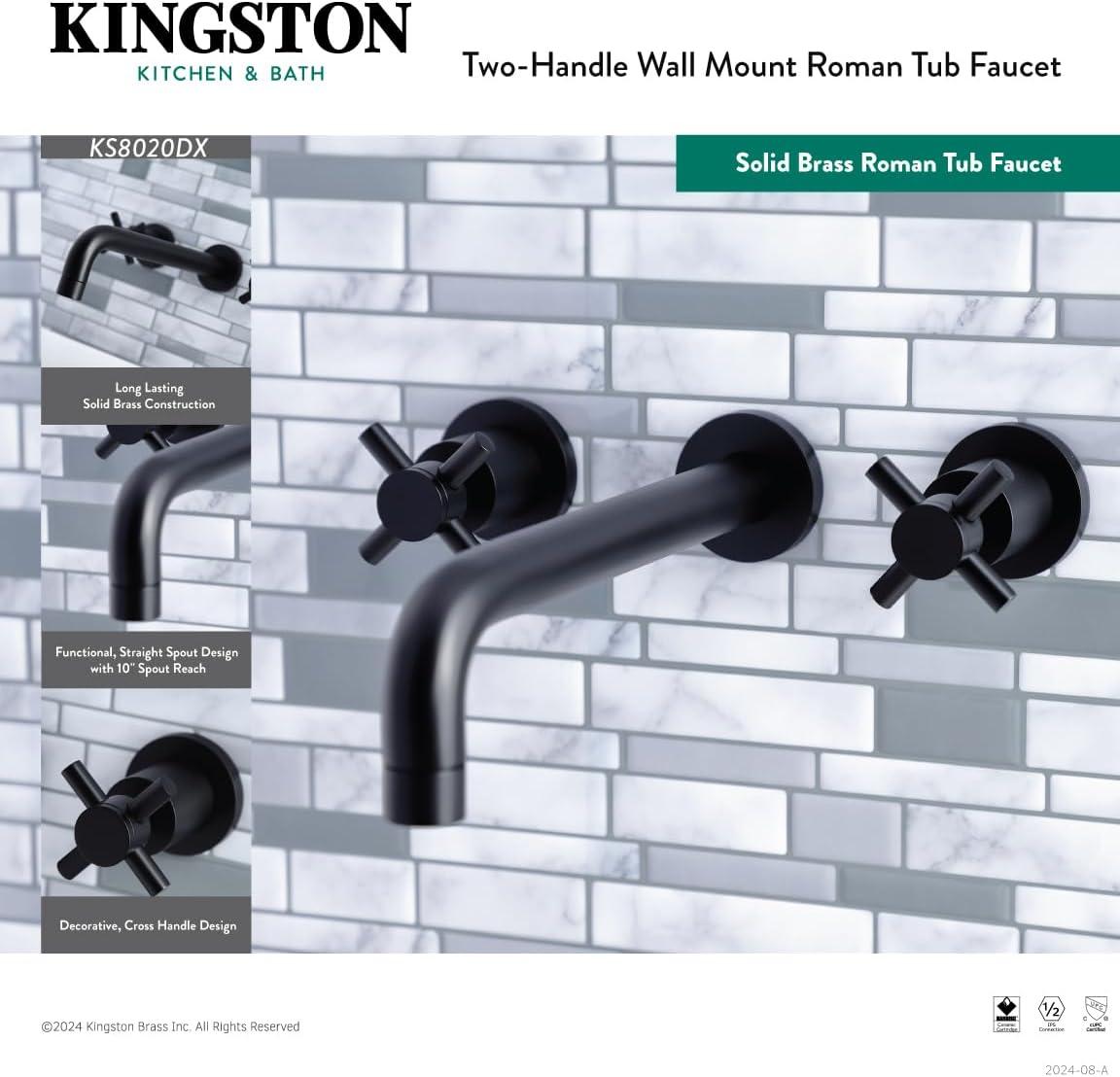 Polished Chrome Wall Mount Roman Tub Faucet with Cross Handles