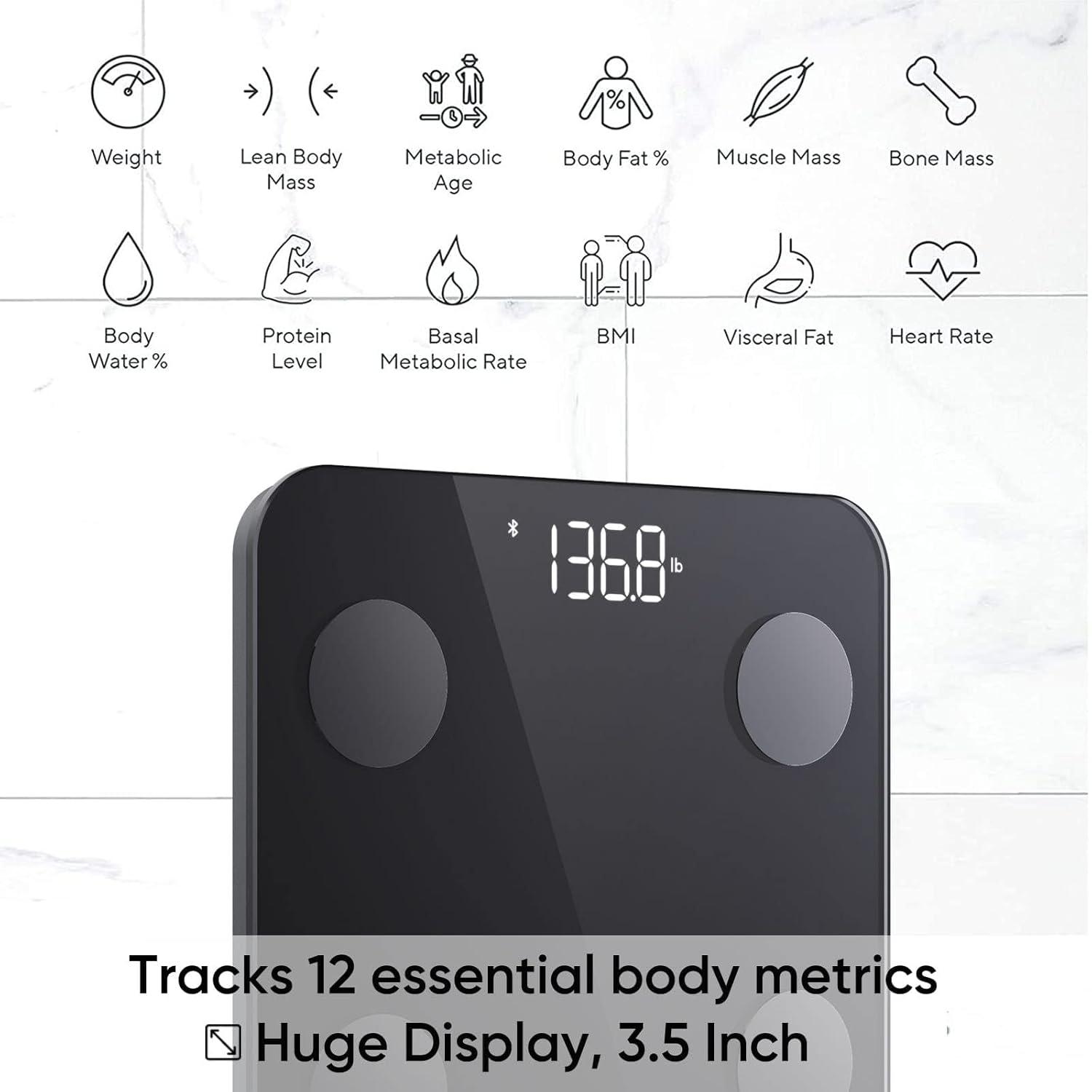 Wyze Scale S, Scale for Body Weight, Digital Bathroom Scale for Body Fat, BMI, Muscle, and Heart Rate, Body Composition Analyzer with App, Batteries Included, Bluetooth, 400 lb, Black