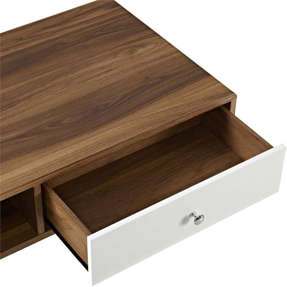 Transmit Coffee Table Walnut White - Modway: Mid-Century Modern, Storage, Tapered Legs