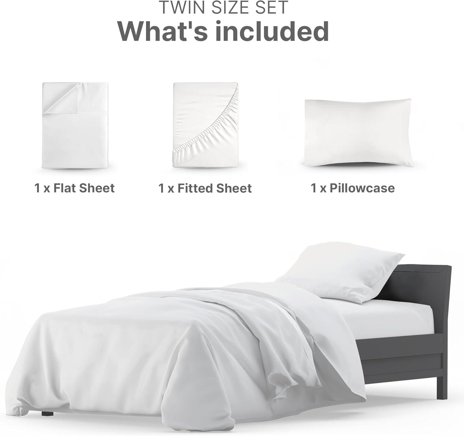 CGK Linens Luxury 1000 Thread Count 4 Piece Sheet Set - Soft & Premium 100% Cotton Sateen in White, Size Twin
