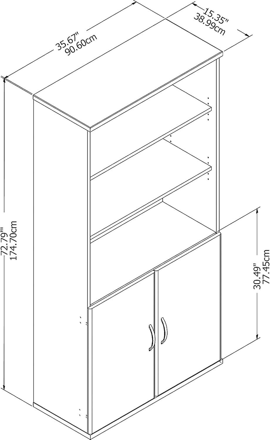 Platinum Gray 5-Shelf Bookcase with Doors and Adjustable Shelves