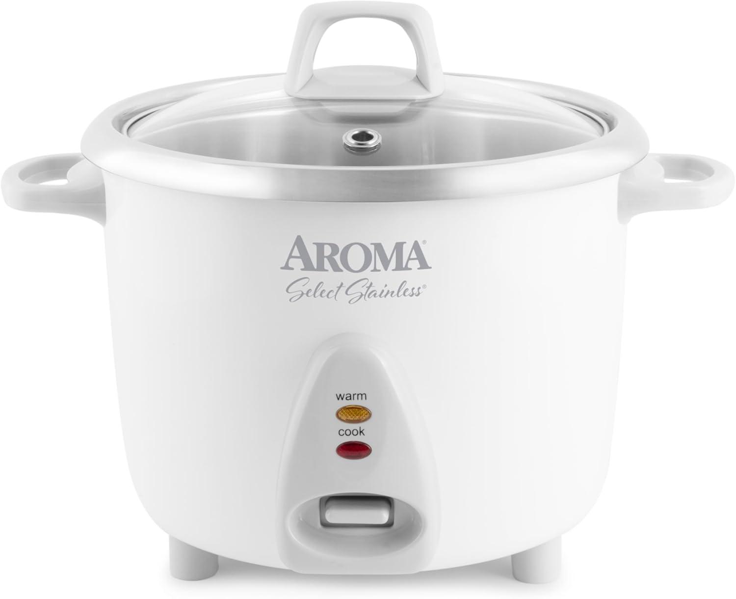 Aroma AROMA® Select Stainless® Pot Style Rice Cooker, 3-Cup (Uncooked) / 6-Cup (Cooked), Stainless Steel Inner Pot