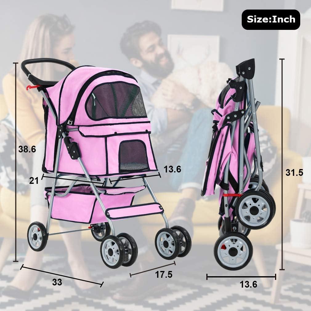 FDW Pet Stroller Cat Dog Cage Stroller Travel Folding Carrier