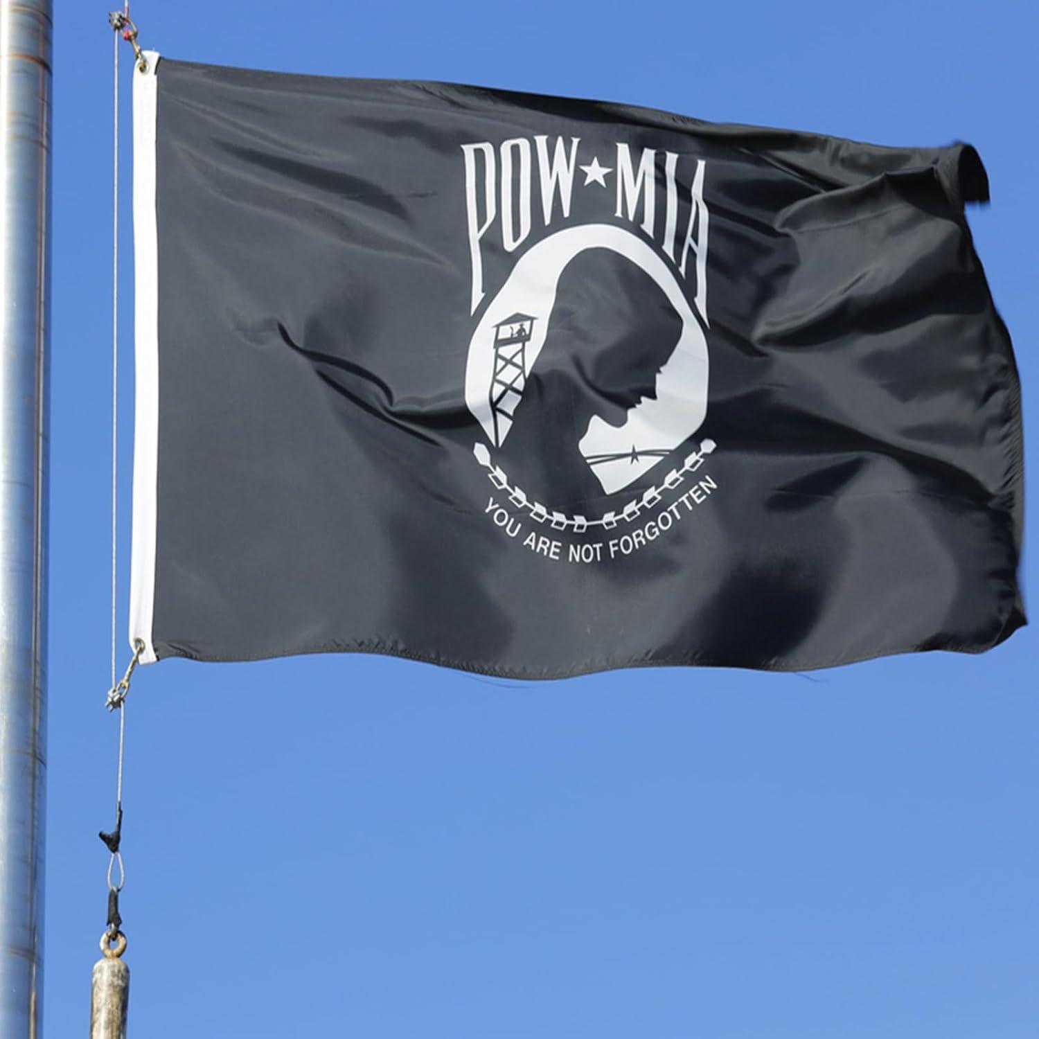 POW MIA 3x5 Nylon Flag - Double Sided and Embroidered - All Weather, Durable, Outdoor Nylon Flag - Front Line Flags