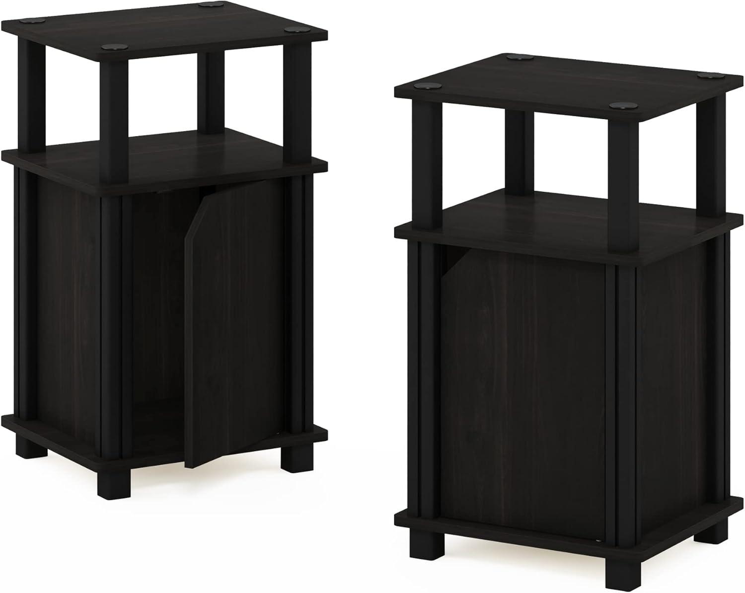 Furinno 2PCS Mid-Century 3-Tier Sofa Side Telephone Table Nightstand Accent End Table w/Storage Cabinet&Open Display Bookshelf,Espresso/Black