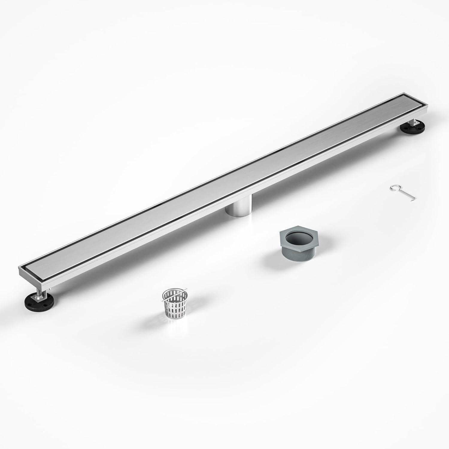 36-Inch Brushed Stainless Steel Linear Shower Drain with Removable Panel