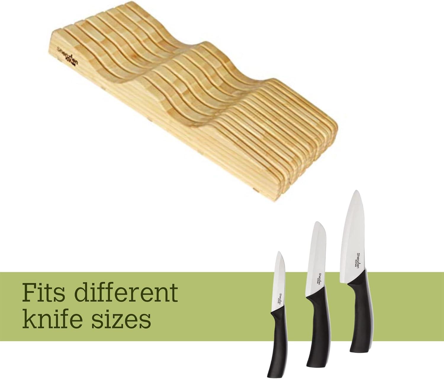 Knives Large In-Drawer Knife Block: 11 Slot (Holds 10-15 Knives) Empty Wooden Knife Holder for Kitchen Drawers