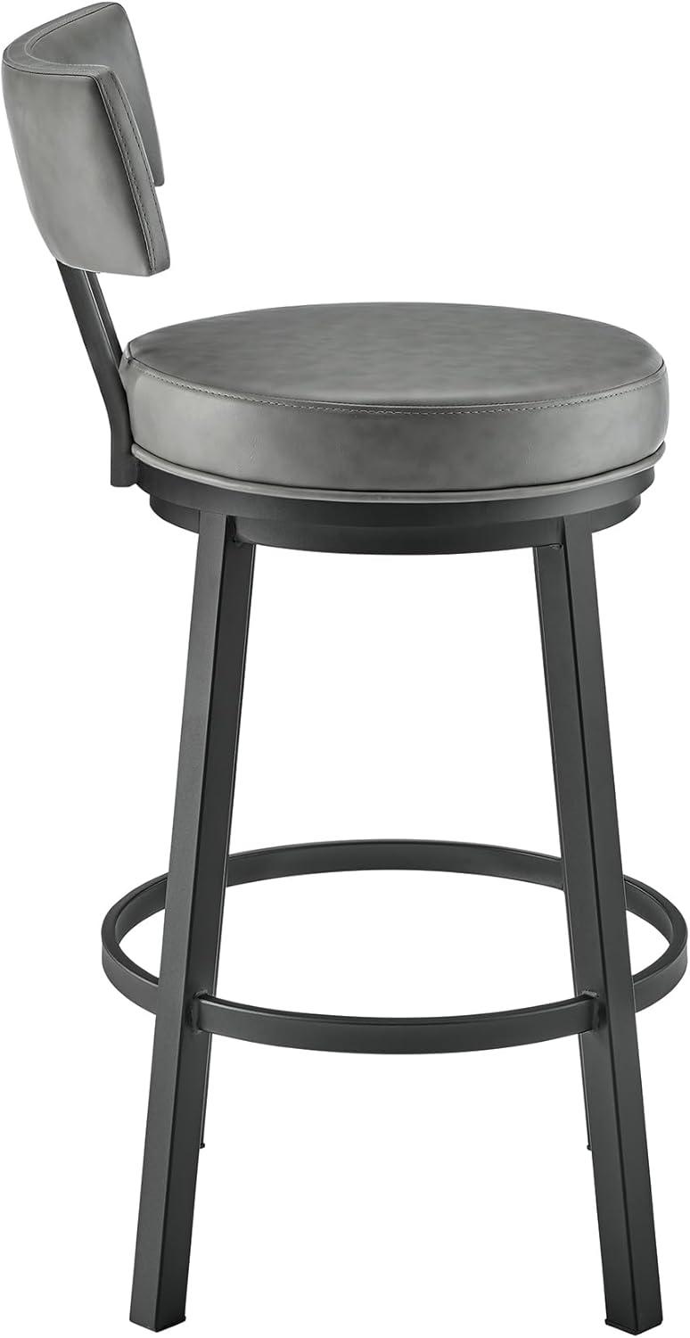 Armen Living Indoor Crux 26" Swivel Counter Stool in Brown Faux Leather and Walnut Wood