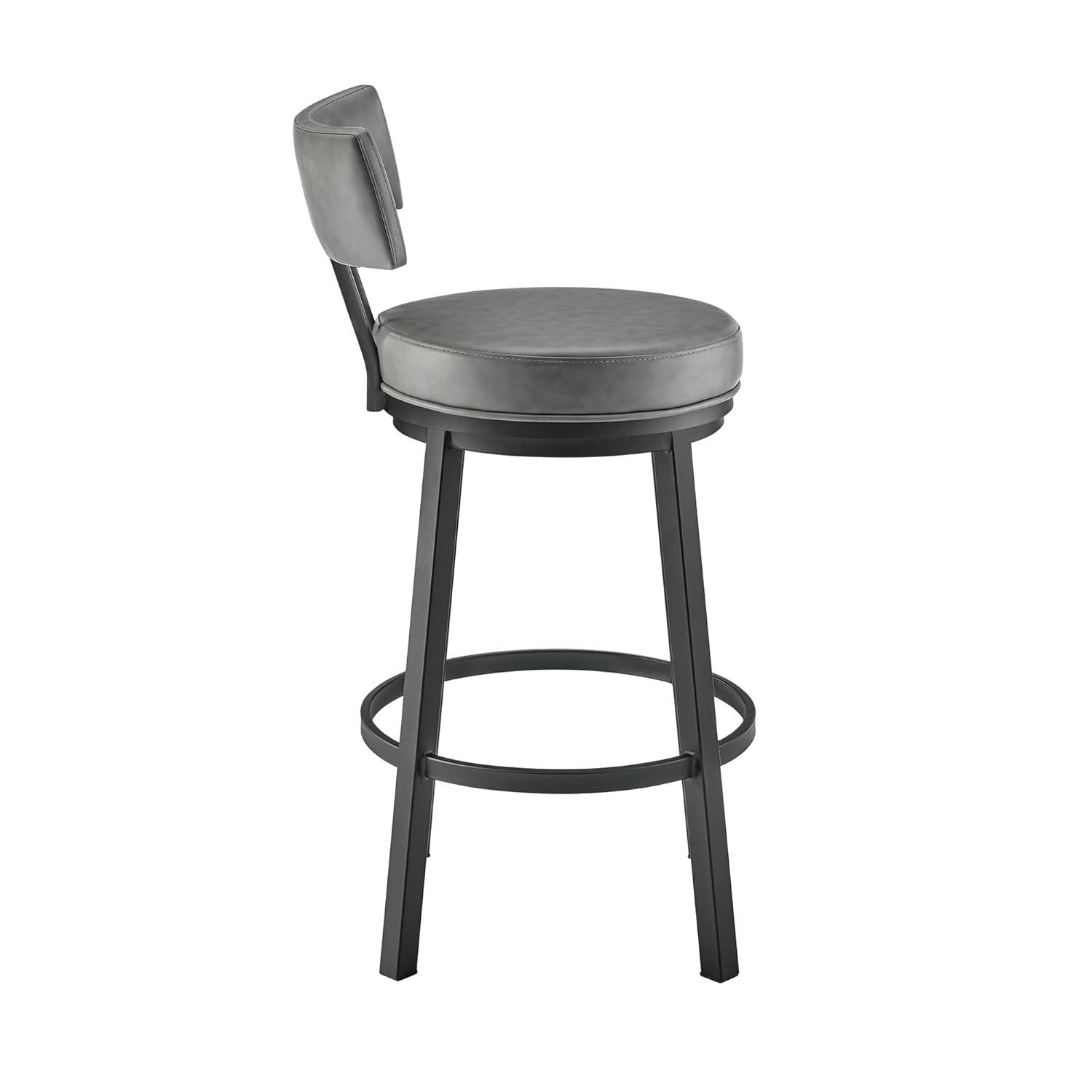 Armen Living Indoor Crux 26" Swivel Counter Stool in Brown Faux Leather and Walnut Wood