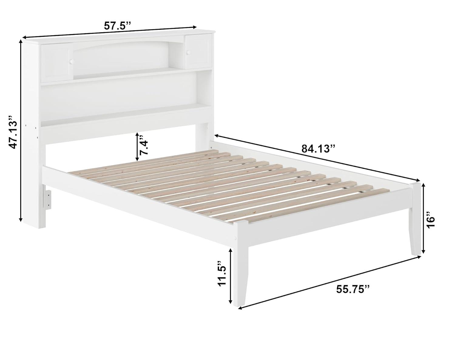 AFI Full Newport Bed with Open Footboard White: Kids' Platform with Bookcase Headboard, No Box Spring Needed