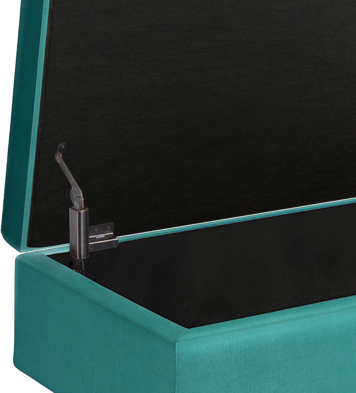 Simpli Home Owen 36 inch Wide Mid Century Modern Rectangle Small Rectangular Storage Ottoman in Aqua Blue Velvet Fabric