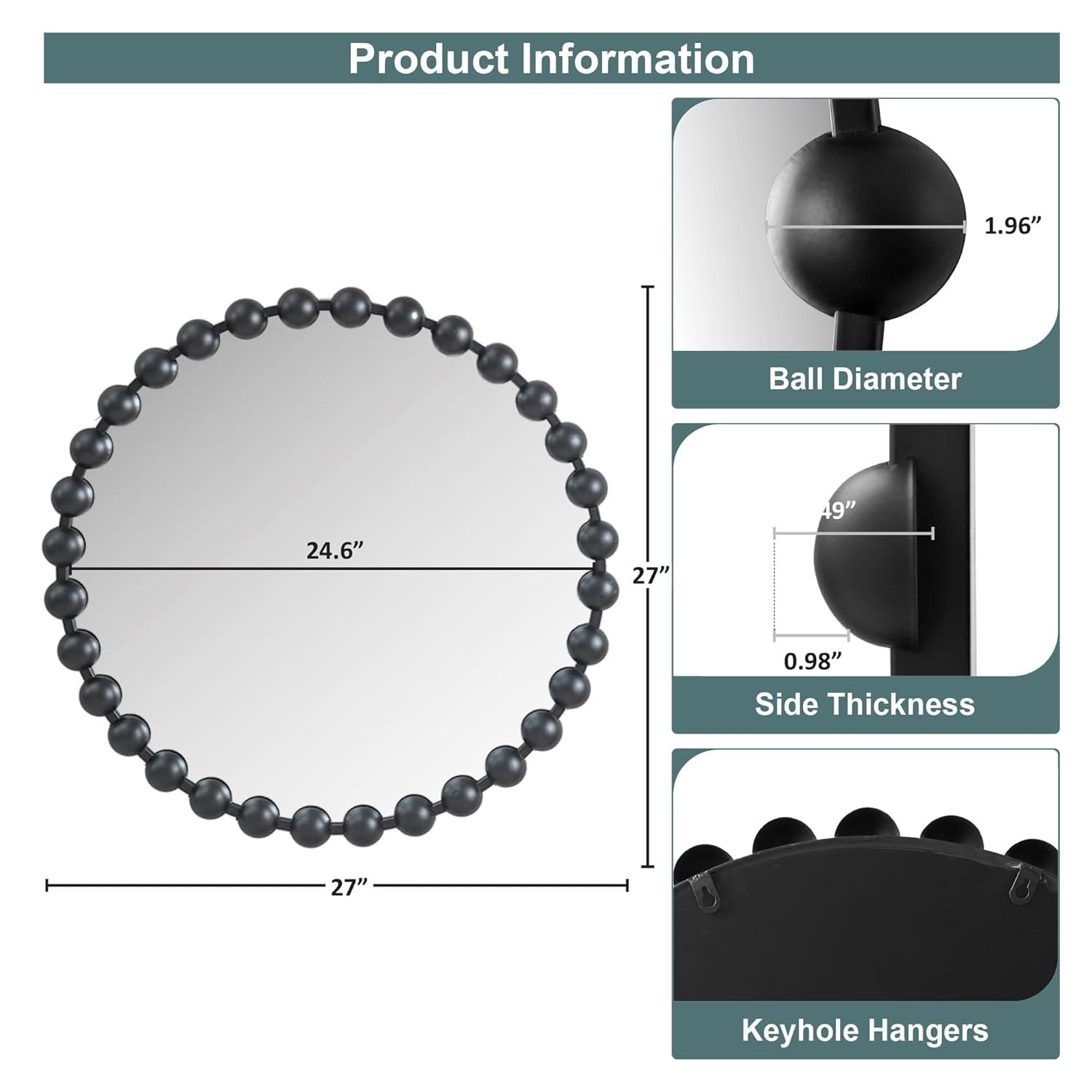 Marlowe Beaded Round Metal Wall Mirror