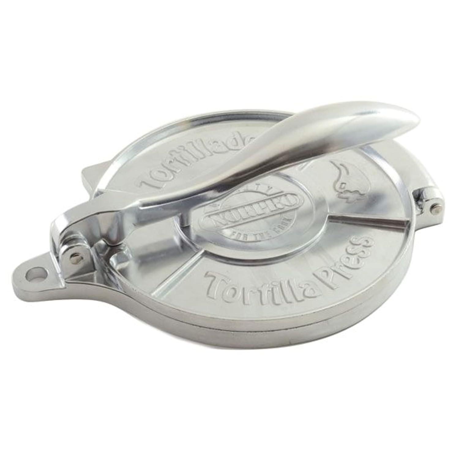 Norpro 8 Inch Round Cast Aluminum Tortilla Masa Dough Press Flattener, Silver