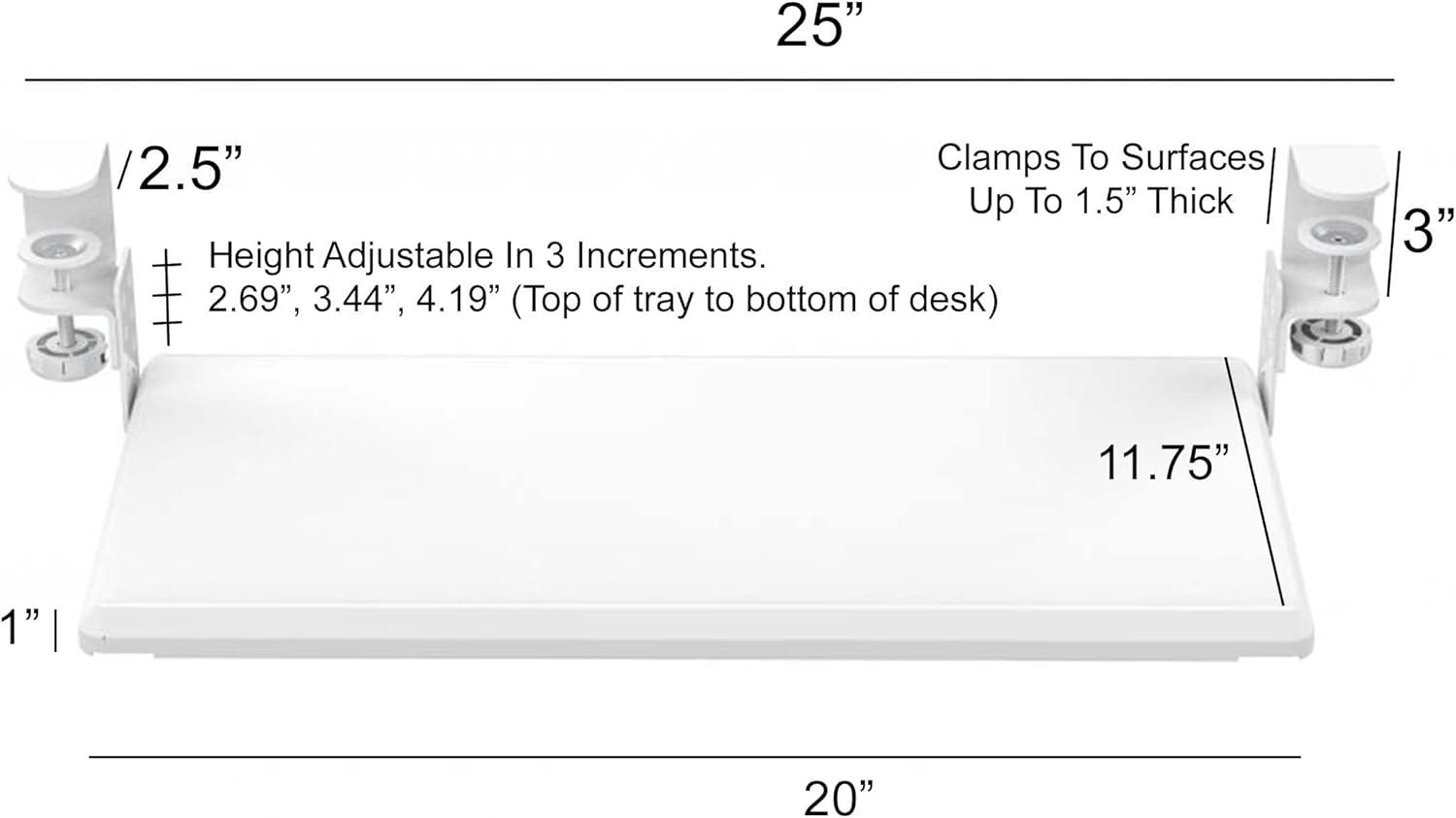 Stand Up Desk Store Clamp-On Retractable Adjustable Keyboard Tray / Under Desk Keyboard Tray | Increase Comfort And Usable Desk Space | For Desks Up To 1.5"