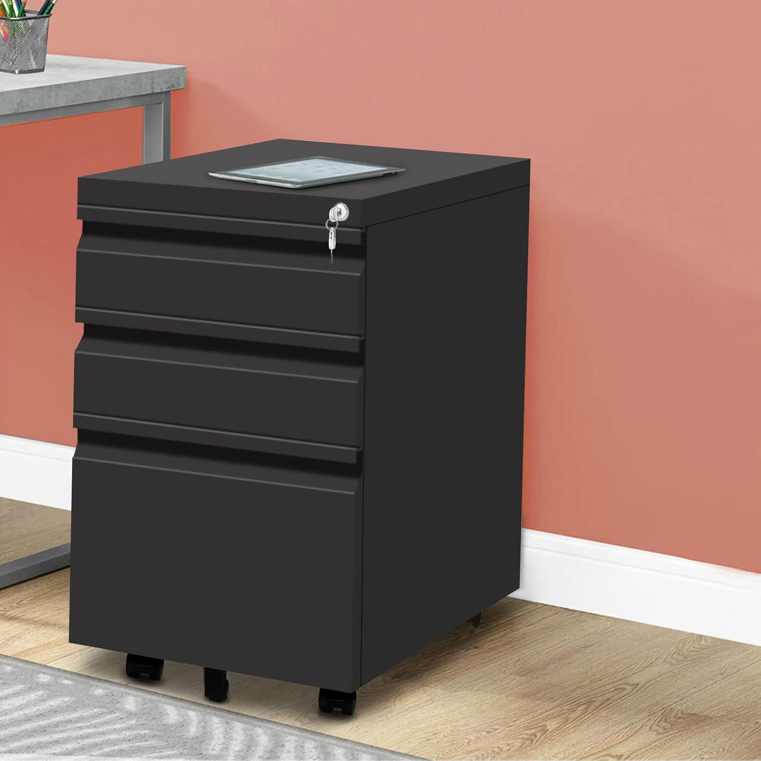 3 Drawer Filing Cabinet, File Cabinets for Home Office, Locking File Cabinet for A4-Size/Letter-Size/Legal-Size,Black