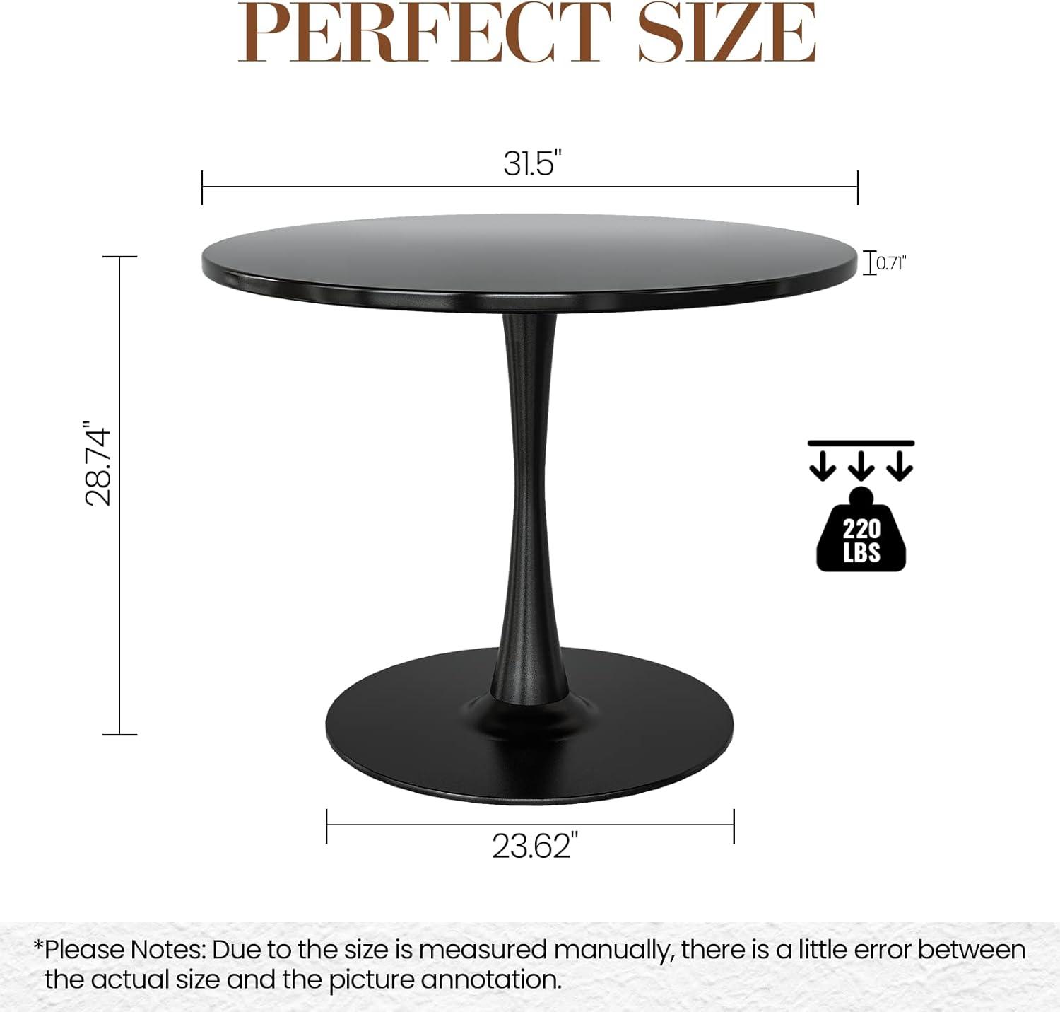 Recaceik Round Dining Table, 31" Elegant Tulip Table Round with MDF Tabletop and Metal Base, Kitchen Living Room Home Office, Black