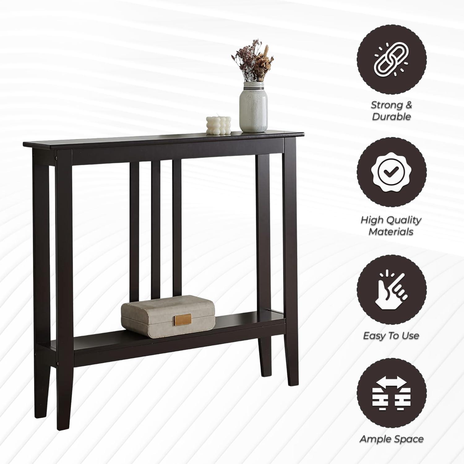 Kings Brand Furniture - Balfour Narrow Console Table with Shelves for Entryway, Hallway, Living Room, or Foyer (Red)