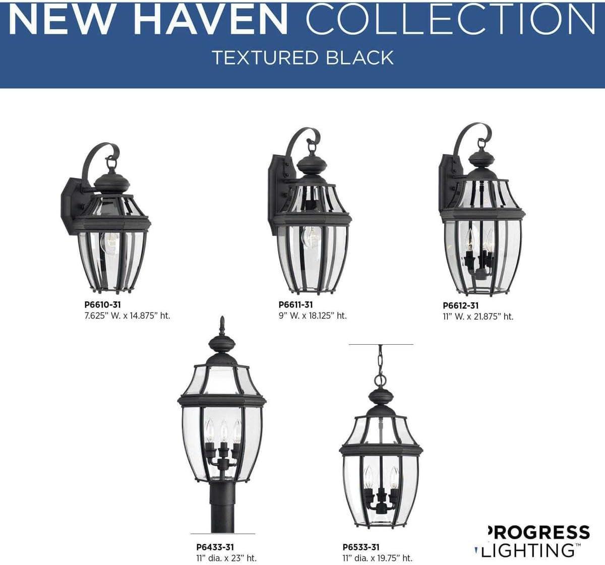 Progress Lighting New Haven 3-Light Outdoor Hanging Lantern, Black, Clear Beveled Glass