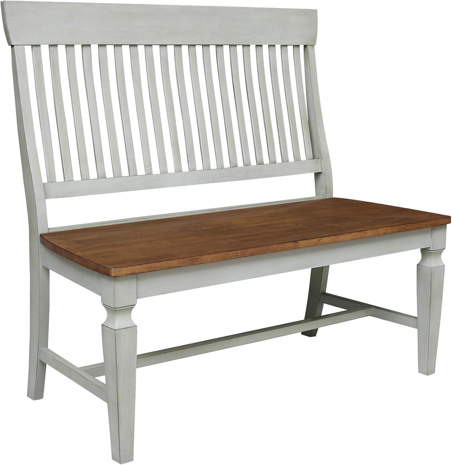 Distressed Hickory Stone Solid Wood Slatback Bench