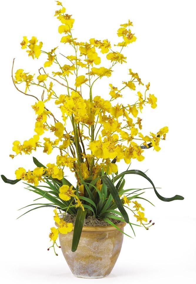 Nearly Natural Dancing Lady Artificial Orchid Artificial Flower Arrangement, Yellow