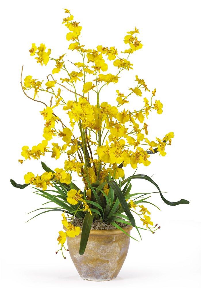 Nearly Natural Dancing Lady Artificial Orchid Artificial Flower Arrangement, Yellow