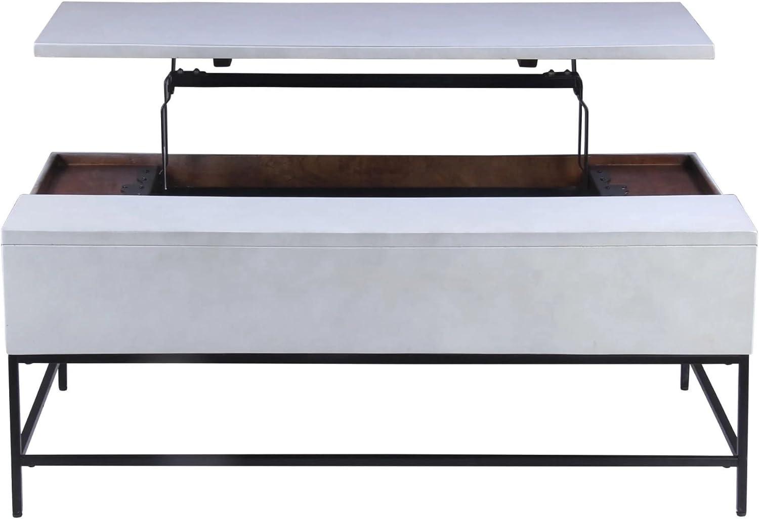45 Inch Rectangular Mango Wood Coffee Table, Lift Top Storage, Iron Frame, White, Black 71911