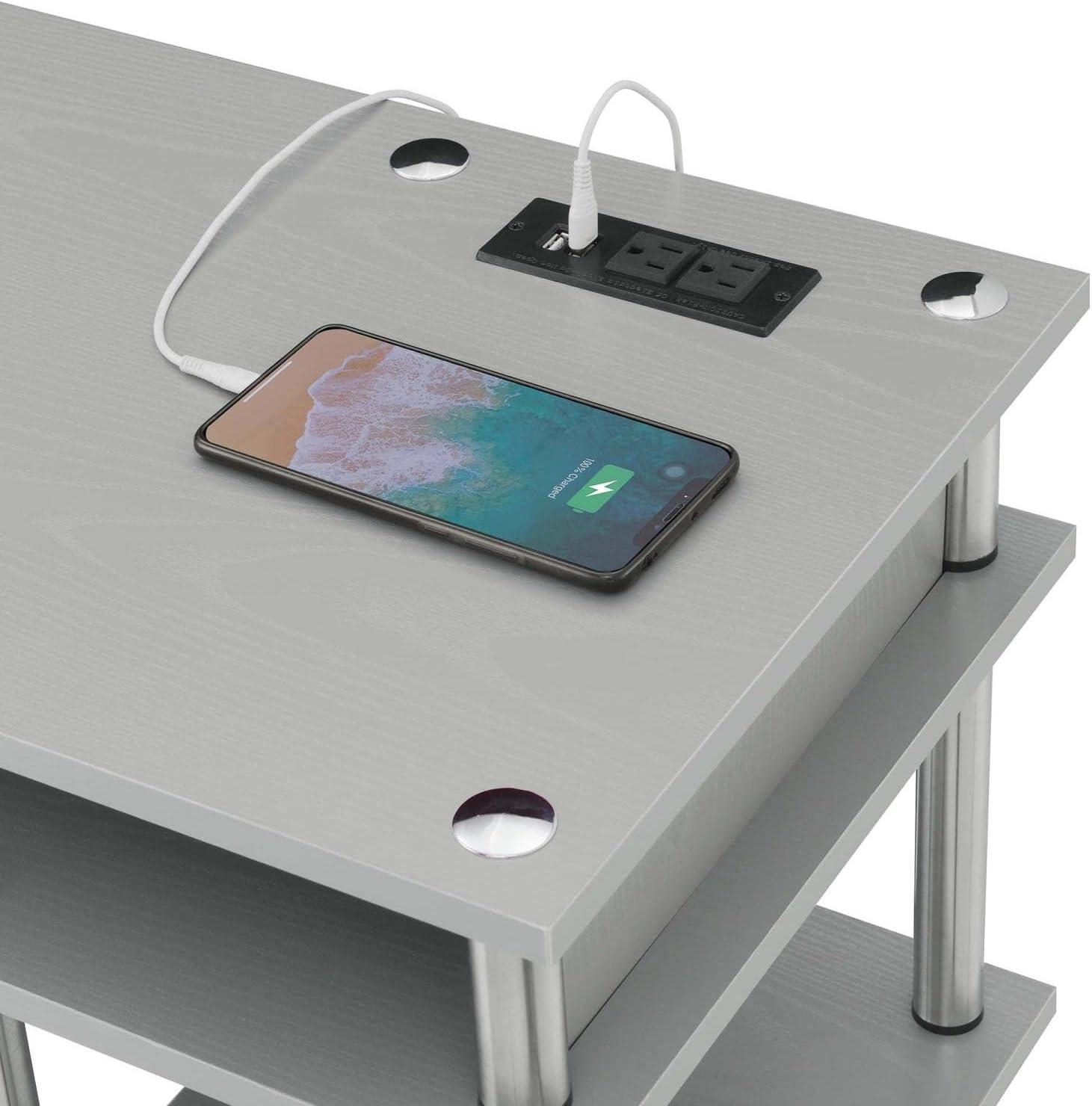 Adult, Designs2Go No Tools 30 inches Tall Student Desk w/ Charging Station and Shelves, Gray