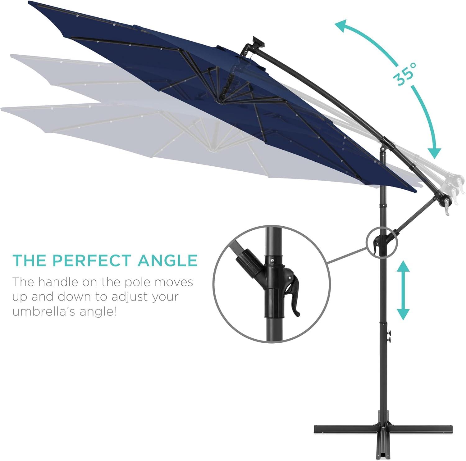 Best Choice Products 10ft Solar LED Offset Hanging Outdoor Market Patio Umbrella w/ Adjustable Tilt - Navy Blue