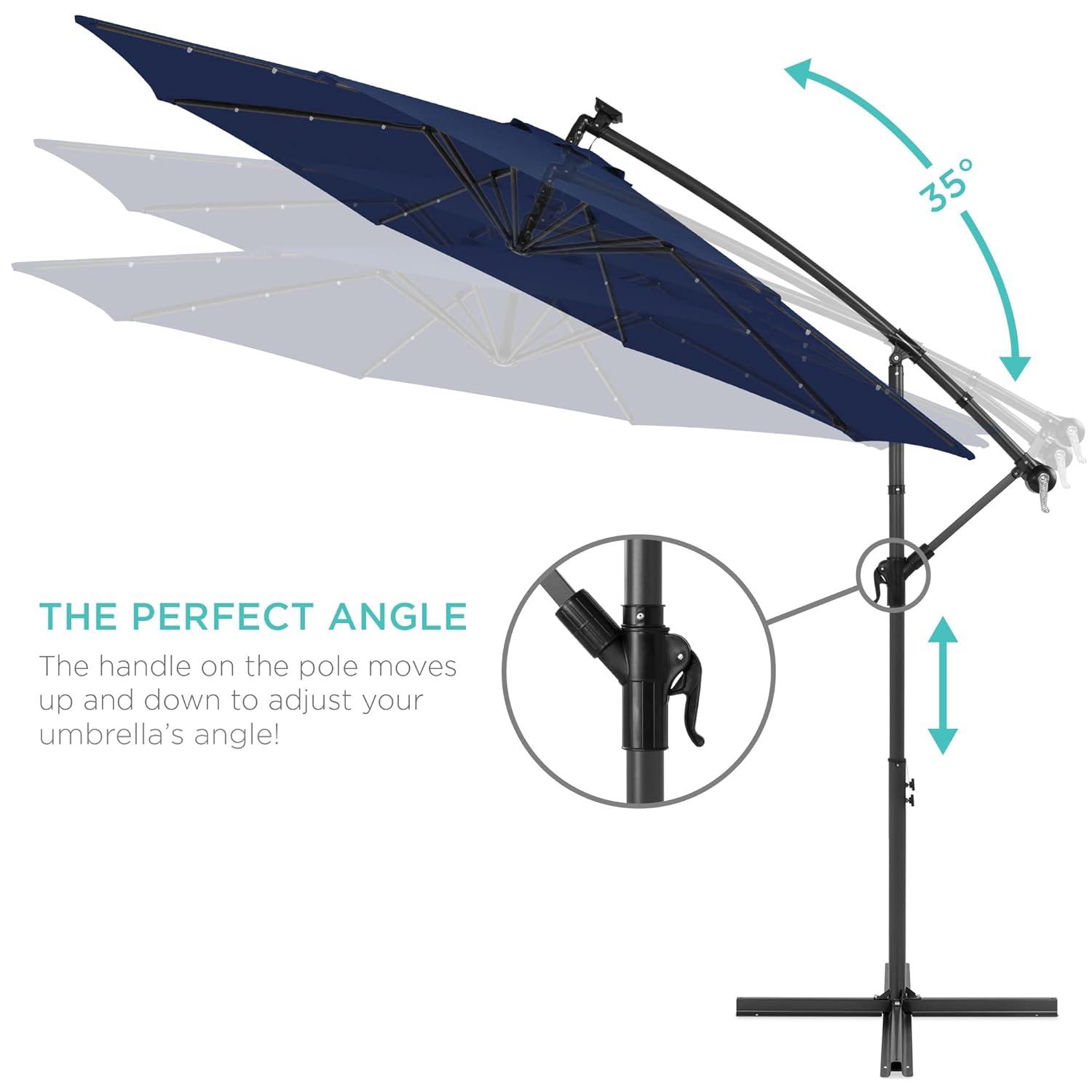 Best Choice Products 10ft Solar LED Offset Hanging Outdoor Market Patio Umbrella w/ Adjustable Tilt - Navy Blue