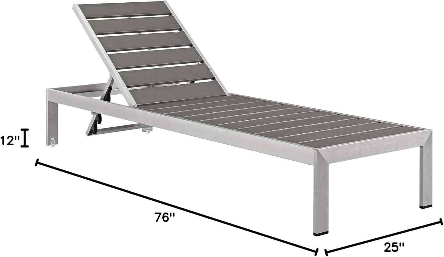 Silver Aluminum Outdoor Chaise Lounger with Orange Cushions