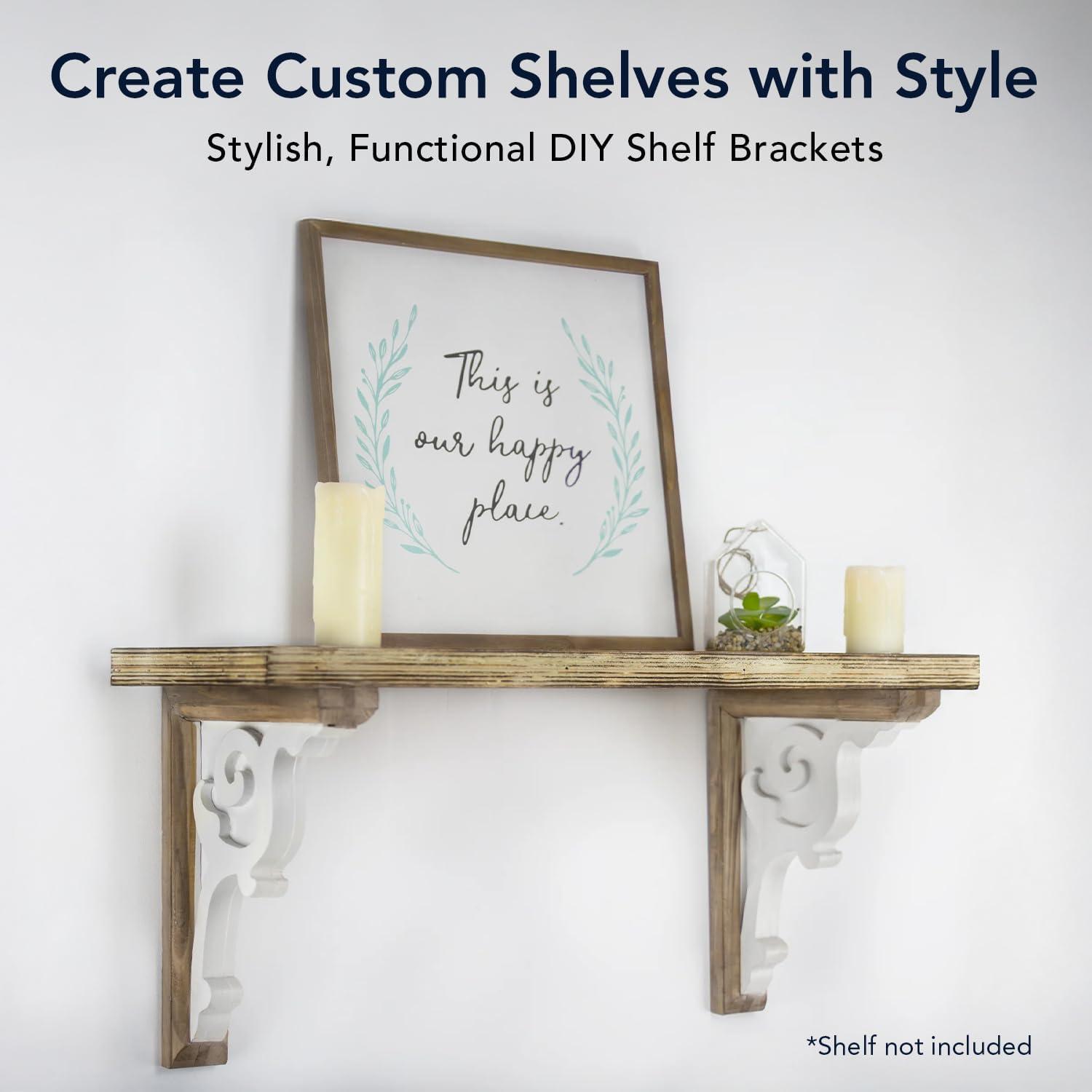 American Art Decor Set of 2 Corbel Shelf Brackets - Vintage Decorative Shelving & Storage - Rustic Farmhouse Decor for Living Room, Bedroom, Kitchen, Office & More (Brown & White, 12”x2 x7.75”)