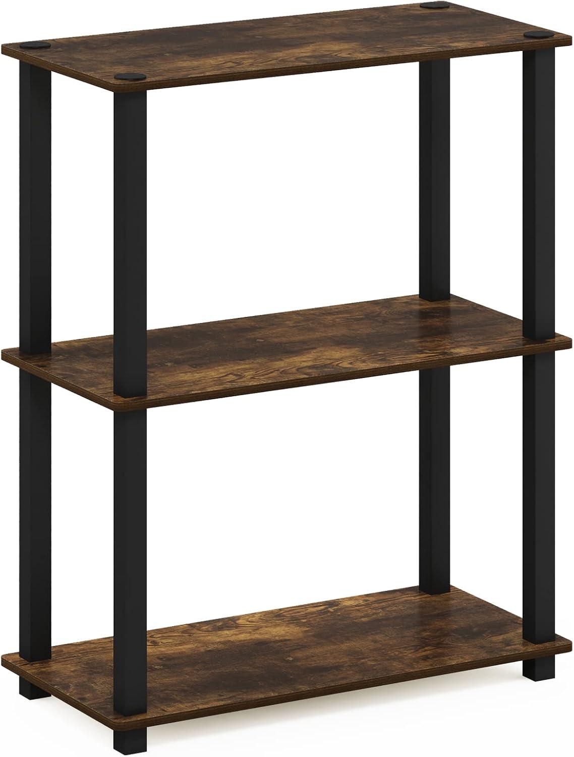 Furinno Multipurpose 23.6"W x 11.6"D x 29.6"H 3-Shelf Freestanding Shelves, Amber Pine and Black