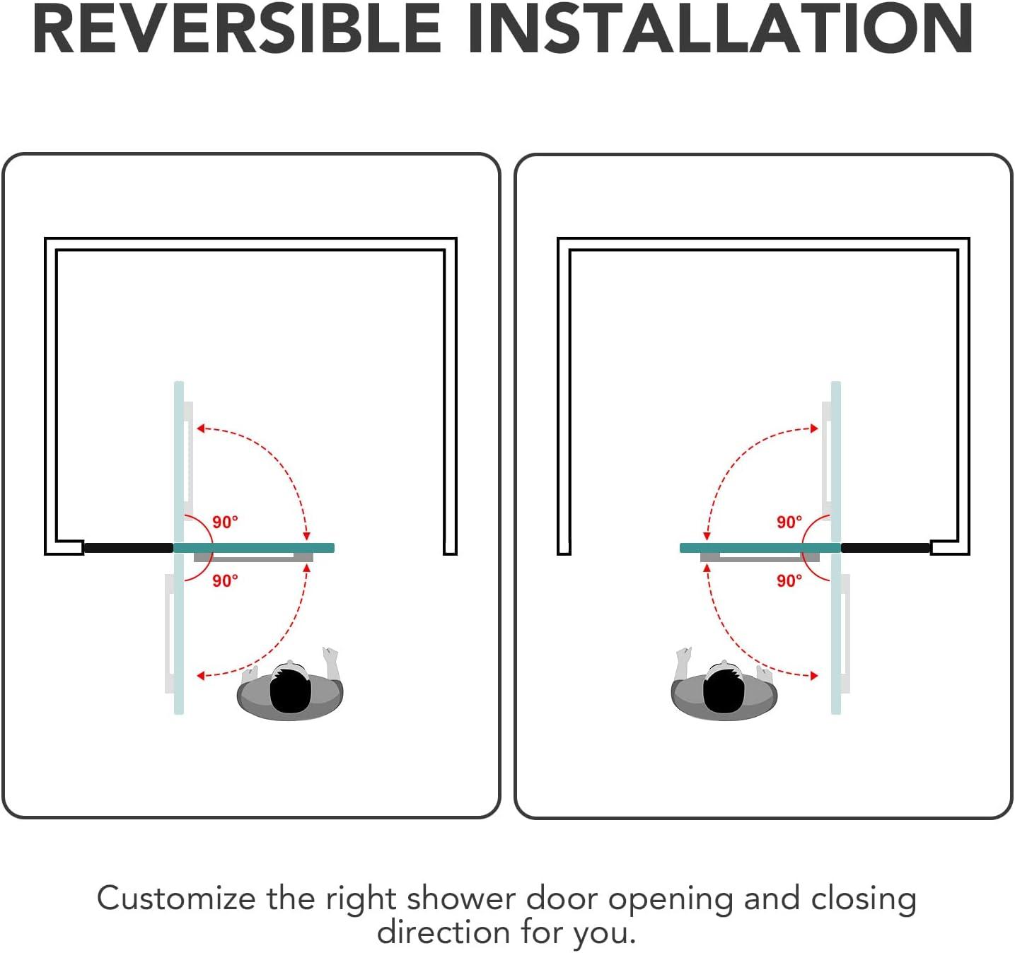 43" W x 58" H Frameless Glass Hinged Bathtub Shower Door with Clear Tempered Glass